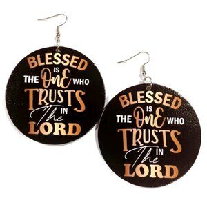 Blessed One Trusts the Lord Medium Statement Dangle Wood Earrings